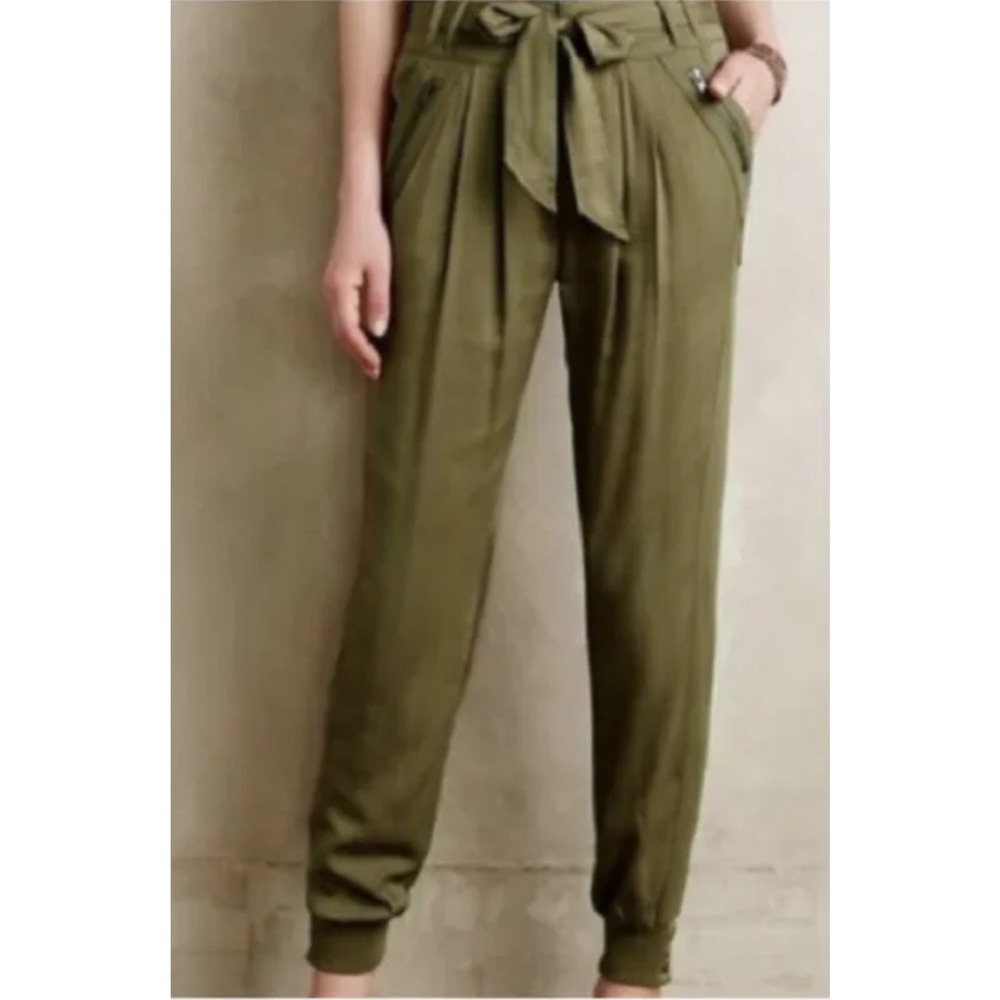 Anthropologie Elevenses Green Silky Cuffed Leg Jogger Pants XS